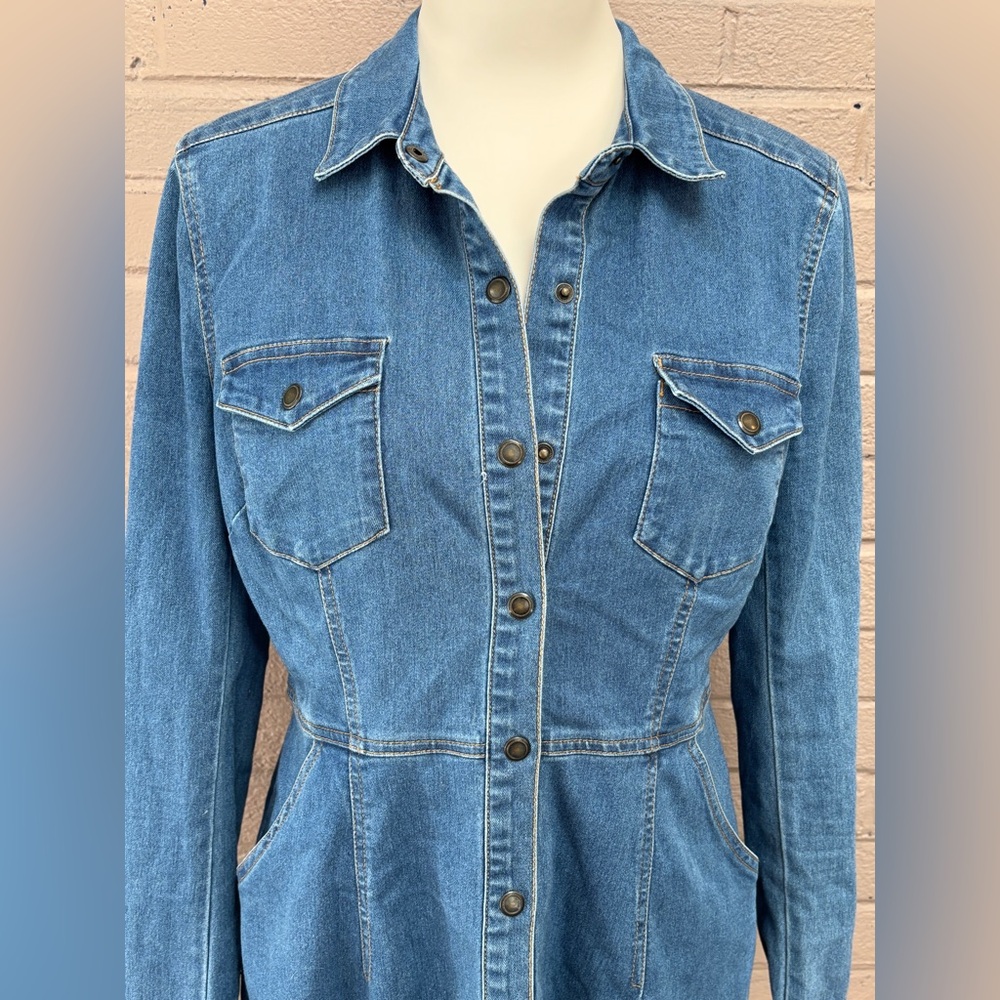 Free People  snap button denim shirt dress  M - Picture 4 of 14
